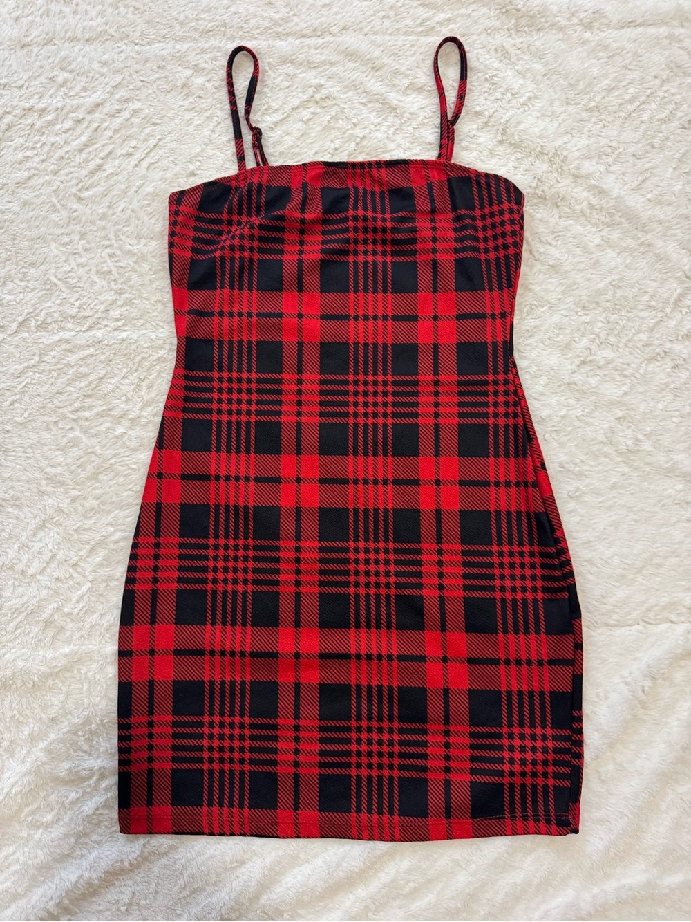 SHEIN Red and Black Plaid Mini Bodycon Dress